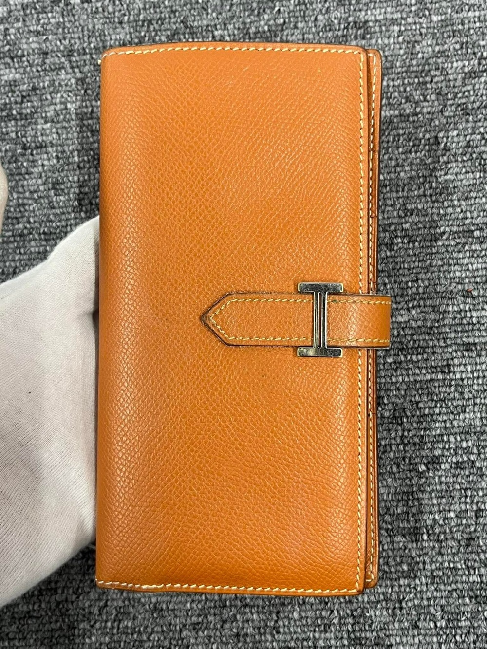 Hermes Orange Epsom Leather Long Wallet with Palladium H Clasp